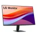 A front-angled view of the black LG 27U411A-B monitor displaying a colorful abstract wave image.