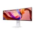 LG UltraWide Monitor (likely 49U950A-W model) with a curved, white stand, displaying colorful abstract wallpaper.
