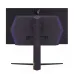 A rear view of the black LG UltraGear 27GS95QE-B OLED monitor, showing the ports, stand, and purple light accents.