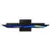 Top-down view of Samsung S27D300GAC Monitor with abstract blue and yellow geometric display and sleek thin profile.