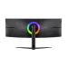 Side view of curved monitor showing slim profile, adjustable stand, and rear RGB lighting glow