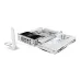 ROG CROSSHAIR X870E GLACIAL motherboard in white design with PCIe slots, RAM slots, heatsinks, and WiFi antenna