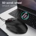 Close-up of AJAZZ NJ05 Mouse on laptop keyboard with pink-lit 3D scroll wheel for smooth, silent sliding.