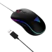 Black Gamdias AURA GS3 wired gaming mouse with RGB lighting, showing the top-down view and the USB connector.