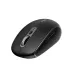 An angled close-up view of the black Rapoo M590 Silent Multi-mode Wireless Mouse, highlighting the scroll wheel and side buttons.