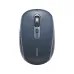 A top-down view of the dark blue Rapoo M590 Silent Multi-mode Wireless Mouse, highlighting the textured scroll wheel and mode button.