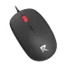 Top view of the Redragon BM-4062 Wired Mouse highlighting its smooth black surface, centered red scroll wheel, and printed R logo.