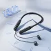 Promotional top view of Hoco ES62 Plus Neckband showing black earbuds on clock-themed surface with 150h battery text.