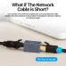 Front view of Vention VAM650 CAT6 RJ45 Network Connector joining two Ethernet cables for extended length in a network setup.