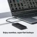 A Lexar SL300 Portable SSD facilitates super-fast file backups while plugged into a slim laptop.