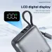 Close-up view of Foneng PX138 20000mAh 45W Power Bank With Built-in Type-C highlighting LCD display showing battery percentage