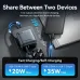 Vention FHEH0 Power Bank simultaneously charging an iPhone and an Android phone with its two output ports.