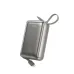 Tilted side view of the WiWU Galaxy Pro Max Wi‑P063 20000mAh 45W Power Bank highlighting its dual cables and digital battery display.