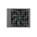 Fan view of DeepCool PS750G 750W Power Supply with cooling blades visible through square grille and teal logo center.