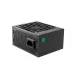Side view of DeepCool PS750G 750W Power Supply with grid ventilation, teal logo, and power input socket.