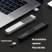 Black and white wireless PPT presenters with USB receivers beside a laptop, plug-and-play design