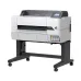 A front view of the white Epson SureColor SC-T3435 large-format printer with a black rolling stand and exposed ink tanks.