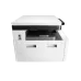 Side view of the white HP LaserJet MFP M442dn printer, showing the output tray and USB and network ports on the left.