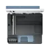 Overhead view of HP Color LaserJet Pro MFP 3303fdw with open scanner bed and touchscreen panel for print, scan, and copy functions.