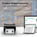 Workspace scene featuring the Xprinter XP-423B Thermal Label Printer beside devices running label design software.