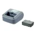 Angled view of the Xprinter XP-P323B Thermal Barcode Label Printer placed beside its removable battery for clarity.