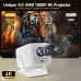 Magcubic HY310X Mini Android Projector is shown projecting a vivid tiger scene with its lens assembly highlighted in front.