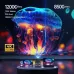 Magcubic HY320 Mini Portable Projector displays a vibrant jellyfish image across screens and a large projected wall.