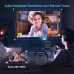 Magcubic HY320 Mini Portable Projector projects a bright video call scene as a person adjusts focus while watching.
