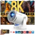 Display setup of Magcubic HY320 Pro Projector highlighting 8K support, WiFi 6, and streaming app compatibility.