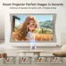Promotional view of Magcubic HY320 Pro Projector showing autofocus, keystone correction, and zoom adjustment features.