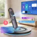 Living room view of Magcubic HY320 Pro Projector with smart remote showing voice control and air mouse features.