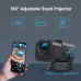 Angled view of Magcubic HY320 Projector on 180° adjustable stand, showing compact size and mobile display capability.