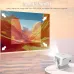 Projected canyon scene from Magcubic L018 Projector showing zoom arrows for 50–100% image size adjustment.