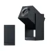 Dual-view of Xiaomi Wanbo Cube 2 Pro Projector showing closed and open lens positions with ribbed vertical body.