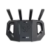 A top-down view of the black ASUS TUF Gaming BE3600 Wi-Fi 7 Router with four antennas, showing the TUF logo and ventilation pattern.