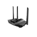 Angled front view of Dahua DH-AX30 AX3000 Dual Band Gigabit Wi-Fi 6 Router showing sleek black design with four external antennas.