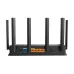 Rear port view of TP-Link Archer BE400 Router showing eight antennas and labeled high-speed LAN and Internet ports.