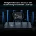 Angled antenna view of TP-Link Archer BE400 Router showing beamforming signals targeting multiple smart devices.