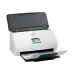 HP ScanJet Pro N4000 snw1 document scanner, white, open ADF, and paper loaded in the extended output tray.