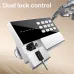 Angled view of Deli ET622 Digital Safe Box highlighting dual lock control with keypad and physical key.