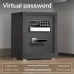 Front view of Deli ET623 Digital Safe Box showing keypad and virtual password feature for secure access.