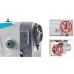 Side view of Jack F6 Sewing Machine motor system with modern speed panel compared to older unsafe machine insets.