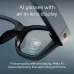 Angled view of Meta Ray-Ban Display smart glasses with in-lens messaging interface and sleek black frame.