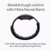 Front view of Meta Neural Band showing textured circular design and EMG tech for gesture-based control.