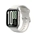 Front view of Haylou Watch 3 with rectangular display, white strap, and digital time shown in bold green digits.