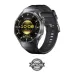 Angled view of Huawei Watch GT 6 Pro with black strap displaying time, route map, and distance tracker on sporty digital face.