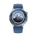Oppo Watch X2 with blue leather strap, titanium bezel, and fitness metrics on vivid AMOLED display