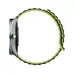 Side view of Oraimo Watch Nova 2R with metallic casing, green-accented button, and unique scalloped band design