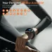 Weofly Edge 2 smart watch shown on a wrist in a fitness setting with its display lit while the wearer sits in an athletic pose.