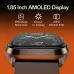Weofly Power 2 Smart Watch shown in a low-angled close-up highlighting its 1.85-inch AMOLED display with sharp screen details.